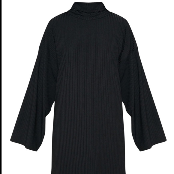 PLT Black Wide Rib High Neck Oversized Sweat Sweatshirt Dress - Picture 2 of 3